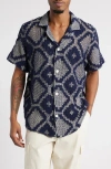 Oas Trastevere Cuba Crochet Camp Shirt In Blue Multi