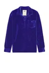 Oas Velour Long Sleeve Polo In Azure