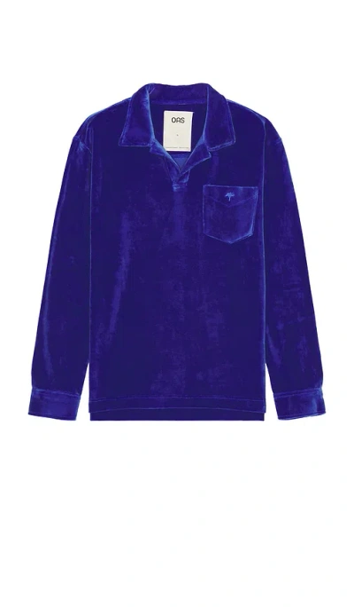 Oas Velour Long Sleeve Polo In Azure