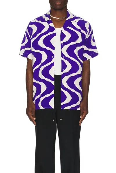 Oas Viscose Button Down Shirt In Blue Rippling