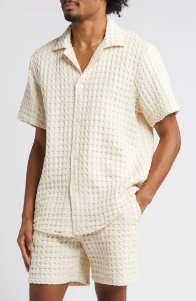 Oas Waffle Knit Camp Shirt In Off White