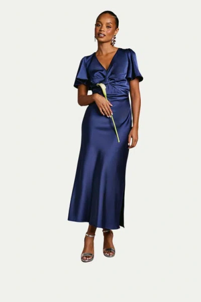 Oasis Angel Sleeve Midi Bridesmaid Dress In Blue