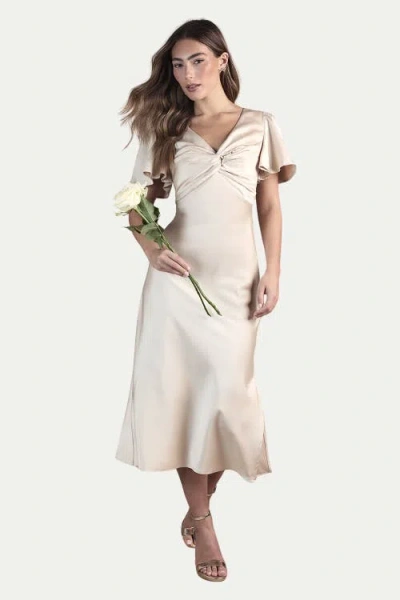 Oasis Angel Sleeve Midi Bridesmaid Dress In Neutral