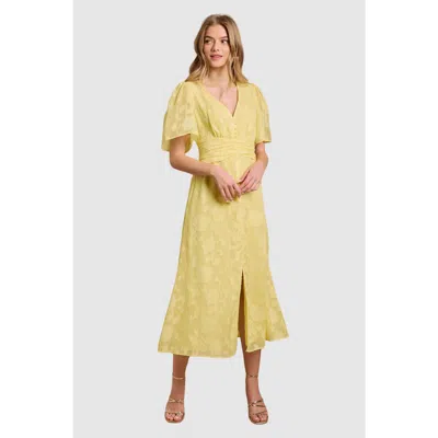 Oasis Button Jacquard Midi Dress In Yellow
