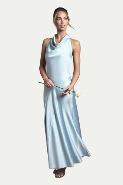 Oasis Cowl Halterneck Satin Bridesmaid Dress In Blue
