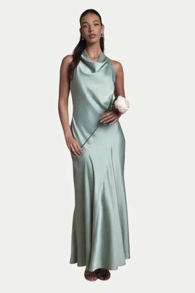Oasis Cowl Halterneck Satin Bridesmaid Dress In Green