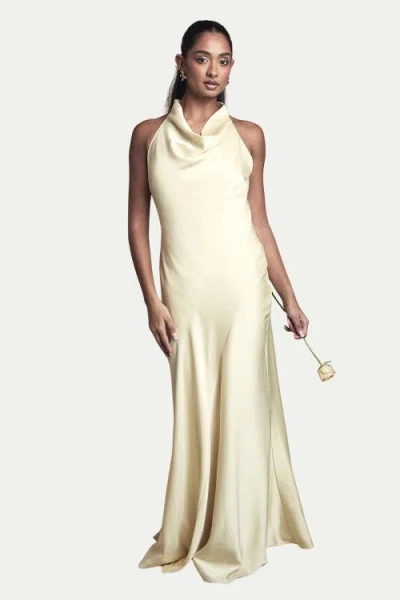 Oasis Cowl Halterneck Satin Bridesmaid Dress In Yellow