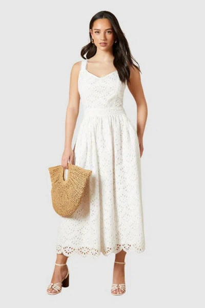 Oasis Embroidered Broderie Midi Dress In White