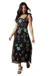 Oasis Floral Embellished Split Midi Dress In Burgundy