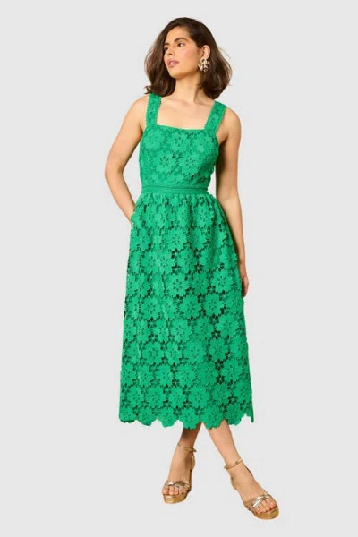 Oasis Floral Lace Square Neck Midi Dress In Green