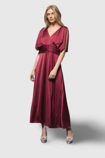 Oasis Hotfix Detail Ruched Bodice Midi Dress In Burgundy