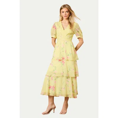 Oasis Lace Bodice Tiered Midi Dress In Yellow