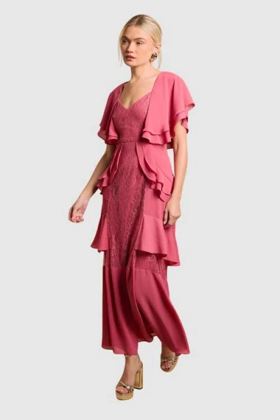 Oasis Lace Panel Ruffle Maxi Dress In Pink