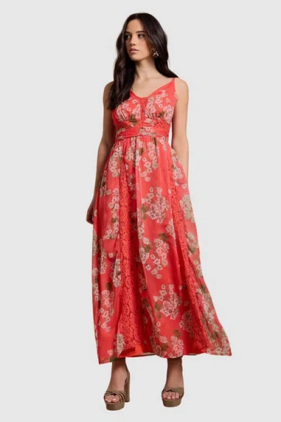 Oasis Lace Panelled Waist Pleated Maxi Dress In Orange