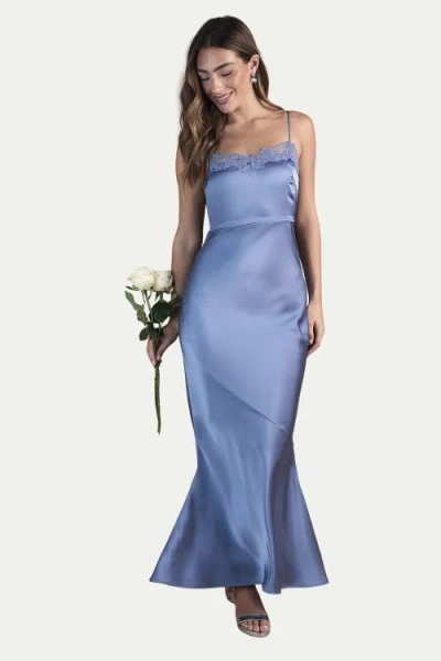 Oasis Lace Trim Strappy Satin Bridesmaid Dress In Blue