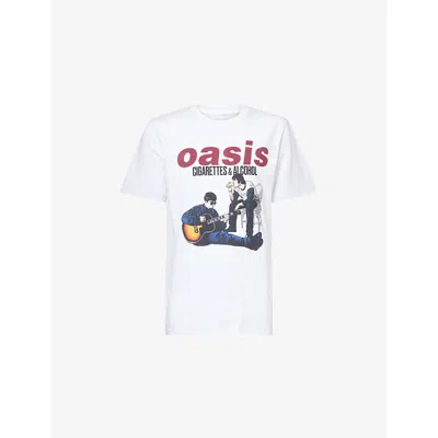 Oasis Mens White Cigarettes And Alcohol Short-sleeve Cotton T-shirt
