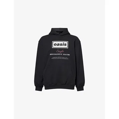 Oasis Mens Black Definitely Maybe Relaxed-fit Cotton-jersey Hoody Xl