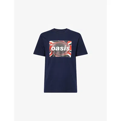 Oasis Mens Navy Spiral Graphic-print Relaxed-fit Cotton T-shirt Xxl