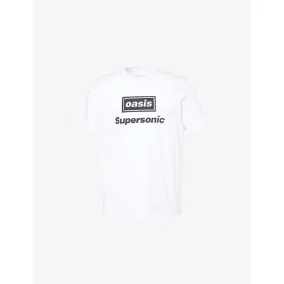 Oasis Mens White Supersonic Relaxed-fit Cotton T-shirt Xxl