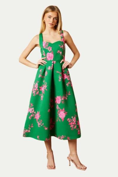 Oasis Occasion Floral Strappy Twill Midi Dress In Green