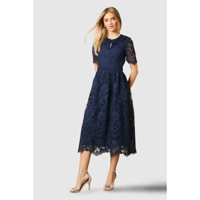 Oasis Occasion Lace Collared Midi Dress In Blue