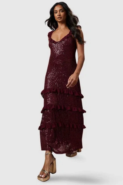 Oasis Occasion Sequin Ruffle Midaxi Dress In Purple