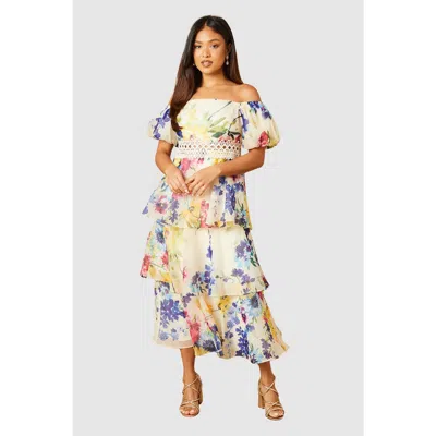 Oasis Petite Floral Bardot Midi Dress In Multi