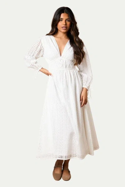 Oasis Petite Front Puff Sleeve Midi Dress In White