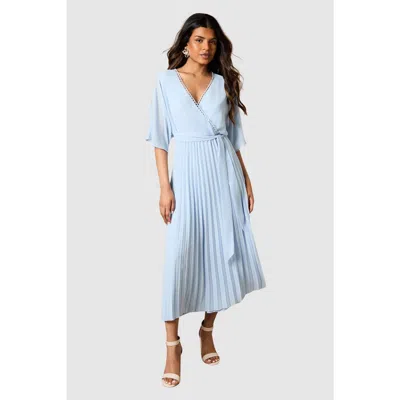 Oasis Petite Occasion Pleated Midi Dress In Blue
