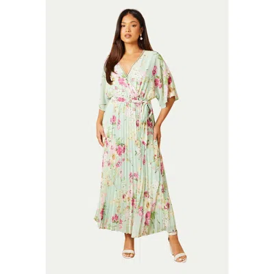 Oasis Petite Occasion Pleated Midi Dress In Green