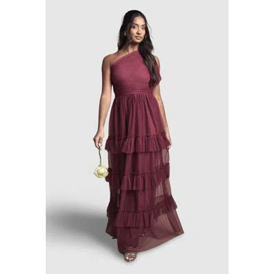 Oasis Pleated One Shoulder Tiered Maxi Dress In Purple