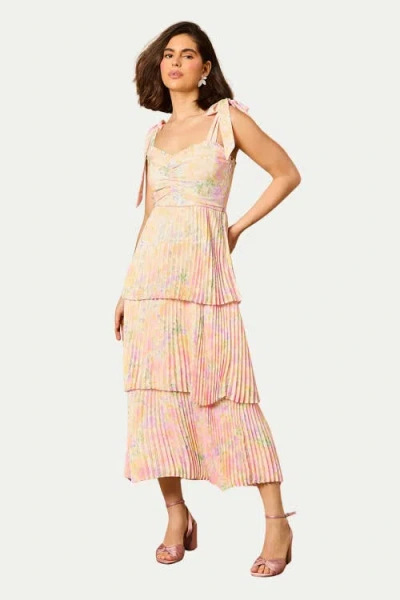 Oasis Pleated Tie Shoulder Midi Dress In Pink