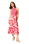 Oasis Printed Lace Mix Halterneck Midi Dress In Pink