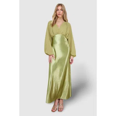 Oasis Satin Chiffon Mix V Neck Midaxi Dress In Green