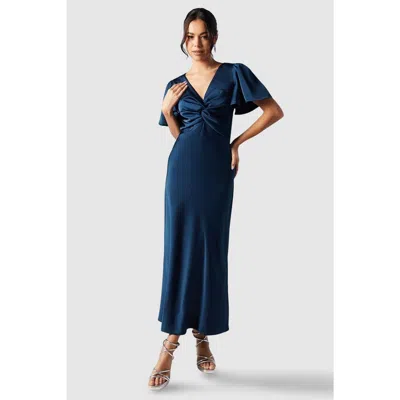 Oasis Satin Midi Bridesmaid Dress In Blue