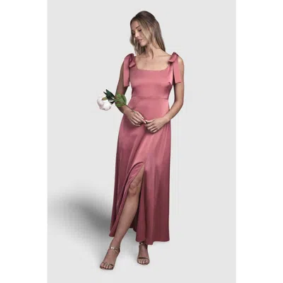 Oasis Satin Midi Tie Shoulder Bridesmaid Dress In Pink