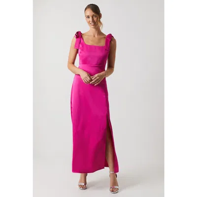 Oasis Satin Midi Tie Shoulder Bridesmaid Dress In Pink