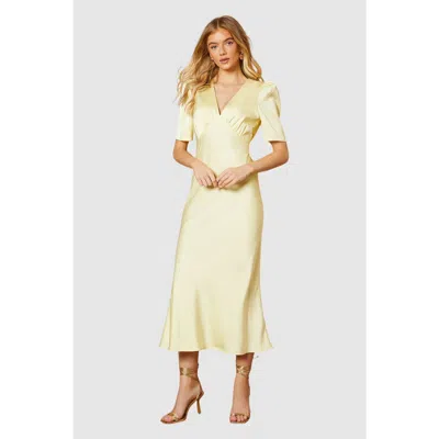 Oasis Satin V-neck Midi Dress In Yellow
