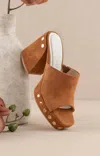 Oasis Society The Leona - Studded Suede Platform Heels In Caramel In Brown