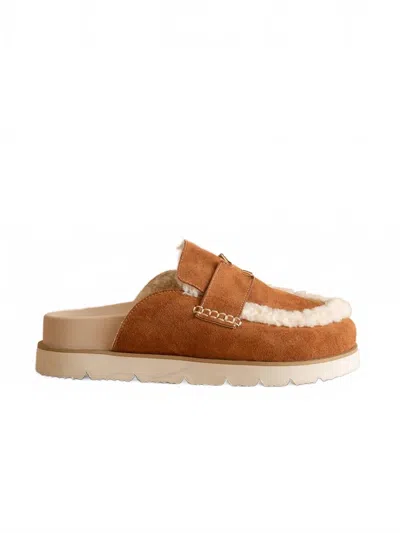Oasis Society Women's Avalon Suede Shearling Cozy Loafer Mule In Caramel In Brown