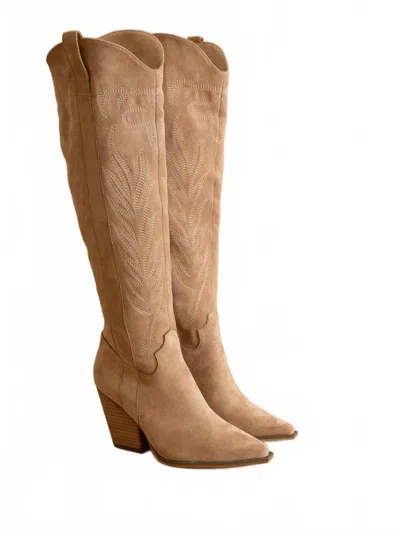 Oasis Society Women's Bronco Knee High Western Boots In Almond In Brown