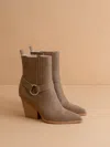 Oasis Society Women's Carson Distressed Leather Moto Bootie In Dark Taupe In Multi