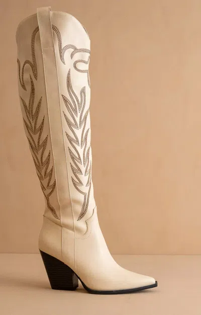 Oasis Society Women's Dakota Knee-high Embroidered Boots In Off White