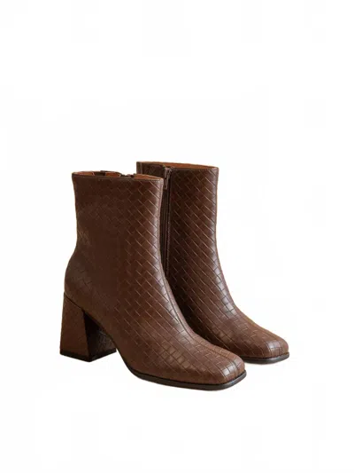 Oasis Society Women's Demi Woven Block Heel Ankle Boot In Coffee In Brown
