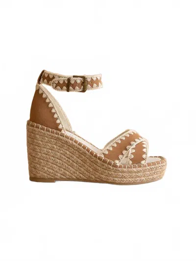 Oasis Society Women's Essie Espadrille Embroidered Straps Slides In Camel In Brown