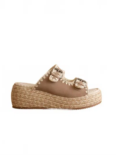 Oasis Society Women's Eugenia Embroidered Raffia Platform Slide In Cedar Wood In Brown