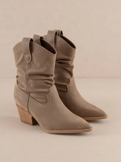 Oasis Society Women's Kit Slouchy Western Bootie In Dark Taupe In Beige