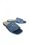 Oasis Society Women's Manila Denim Eyelet Flower Heel Sandals In Blue In Blue