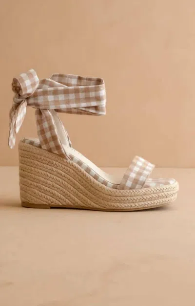 Oasis Society Women's Oceana Gingham Ankle-wrap Espadrille Wedge Sandals In Latte In Multi