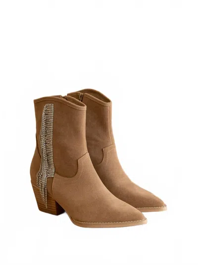 Oasis Society Women's Rhinestone Fringe Cowboy Western Boot In Light Brown